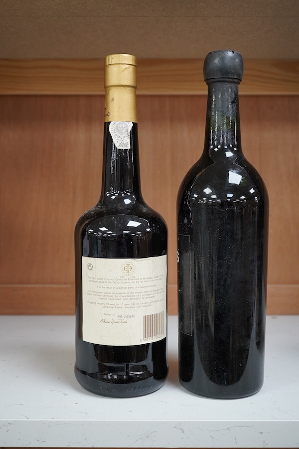 A bottle of Fonseca's vintage port 1963 and a bottle of Porto Ramos Pinto (10 years). Condition - storage unknown, appears good other than some wear